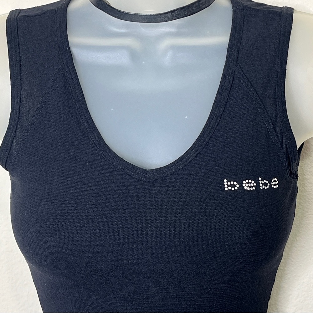 bebe Black Rhinestone Logo Tank Top - Picture 2 of 14